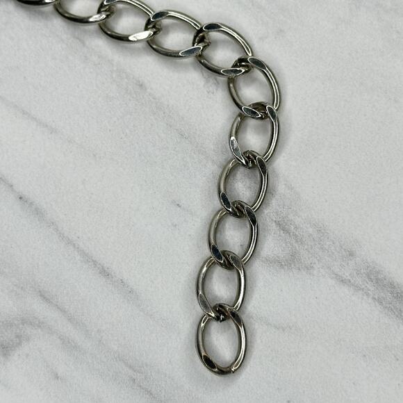 Flower and Rhinestone Silver Tone Metal Chain Link Belt Size XL ✨ - Picture 13 of 13
